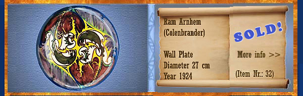Nr.: 32, On offer decorative pottery of Ram, Description: Plate, T.A.C. Colenbrander, Decor: Proef, Diameter 27 cm, Year 1924, Decorator : Unknown, 