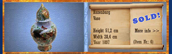 Nr.: 6, On offer decorative pottery of Rozenburg, Description: Plateel Vase, Height 51,2 cm Width 28,4 cm, Period: Year 1893, Decorator : Unknown,